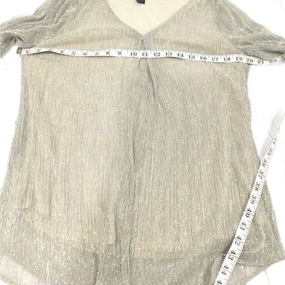 Alfani  V-neck shimmery silver top fully lined body sheer Victorian Sleev… - Picture 4 of 6